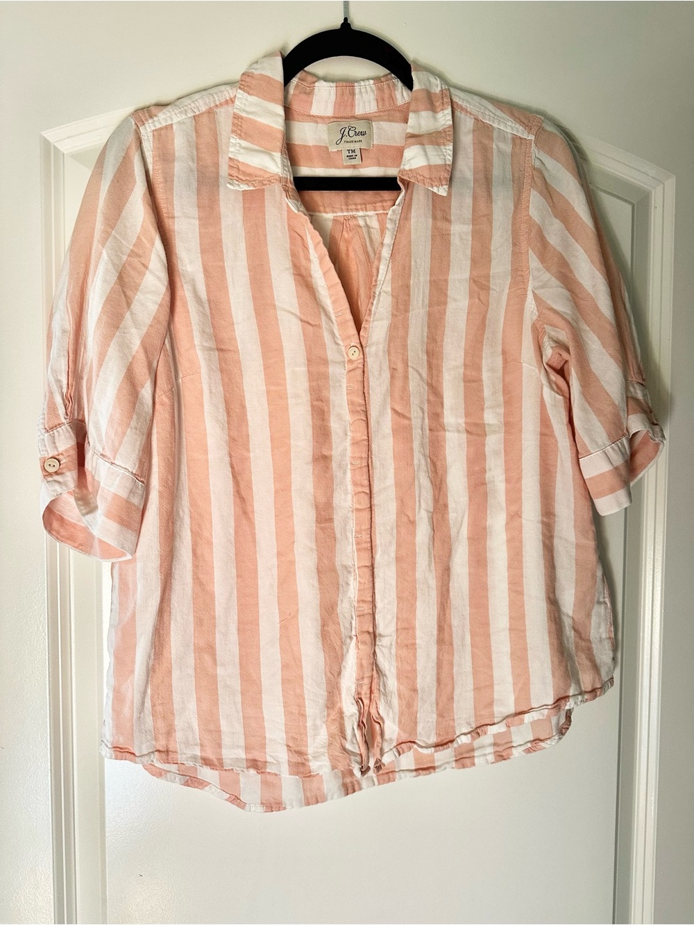 J. Crew Peach and White Striped Button-Down Shirt